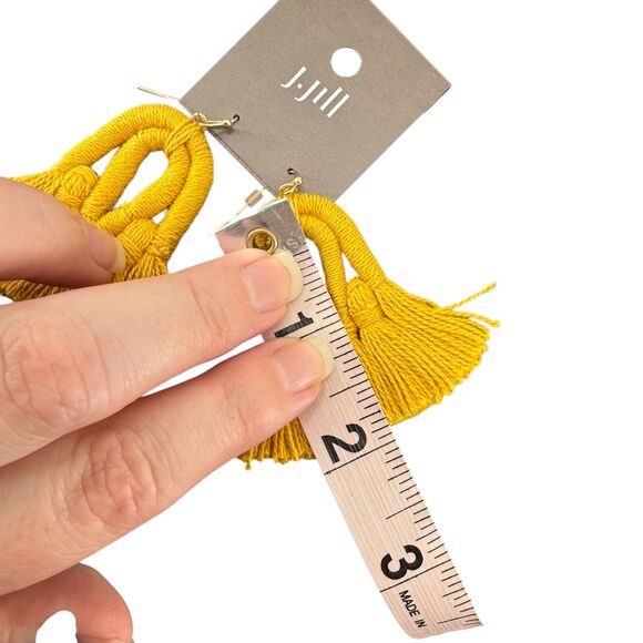 J. Jill Cotton Macramé Tassel Earrings Yellow Fringe Boho Statement Dangle Drop - Picture 11 of 13